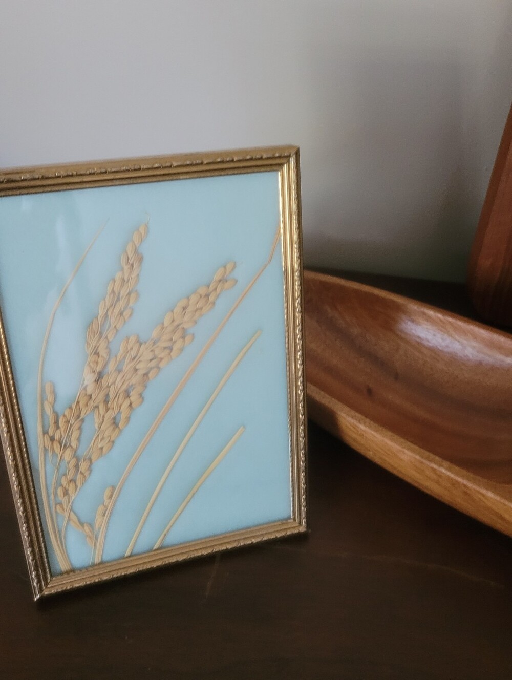 Vintage 3D Framed Pressed Rice Stalk Botanical Art - Gold Ornate Frame - MCM